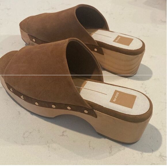 Anthropologie Dolce Vita Dorado Mule Brown Suede Wooden Clog Sandals Size 7.5 - Picture 3 of 7
